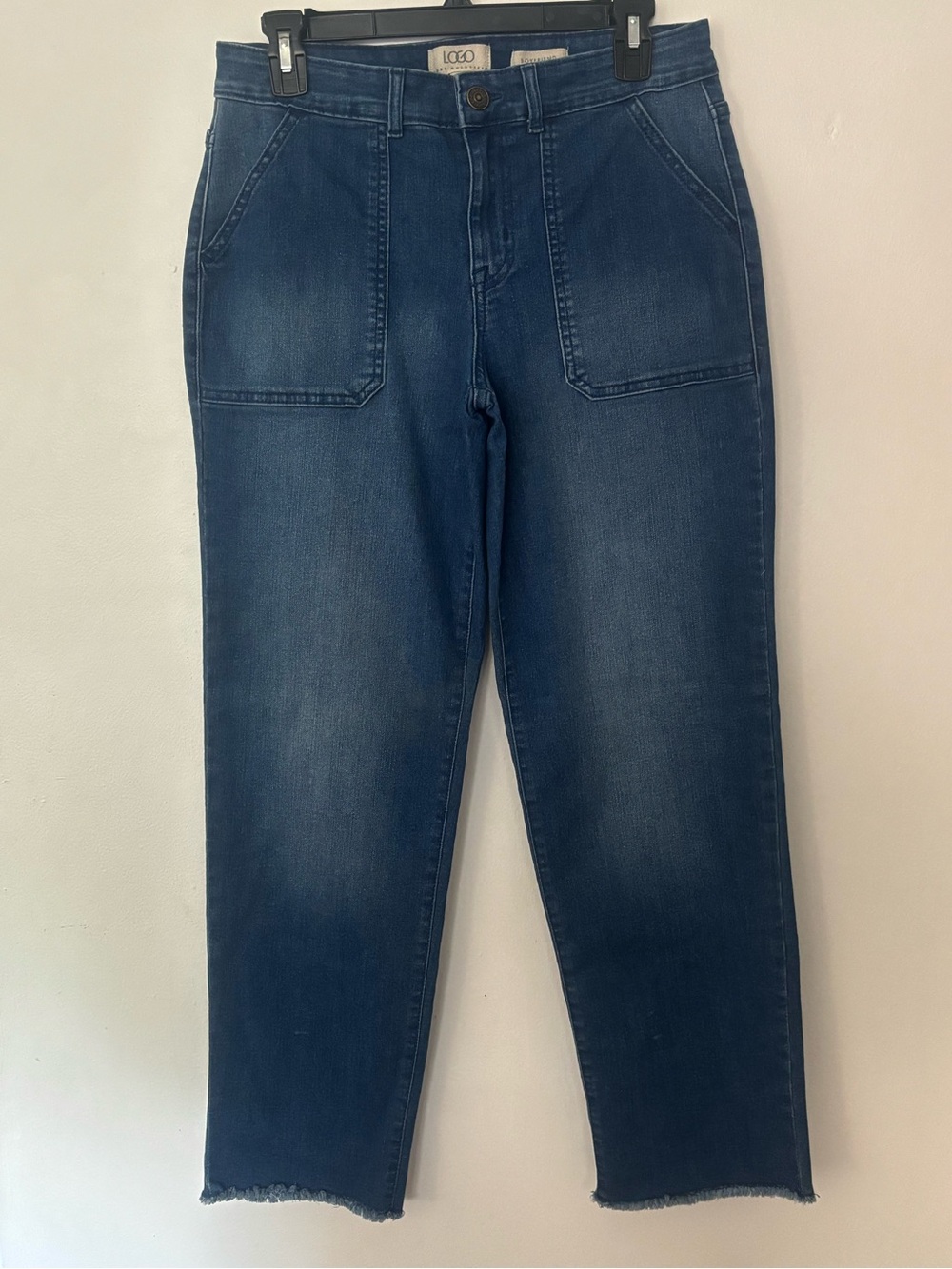 LOGO Lori Goldstein Boyfriend Jeans Size 6 Dark Wash Raw Hem